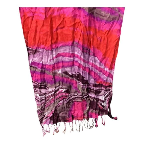 Brightly Colored Women's Abstract Swirl Pattern Scarf With Fringe Ends 70" X 20" - Picture 6 of 10